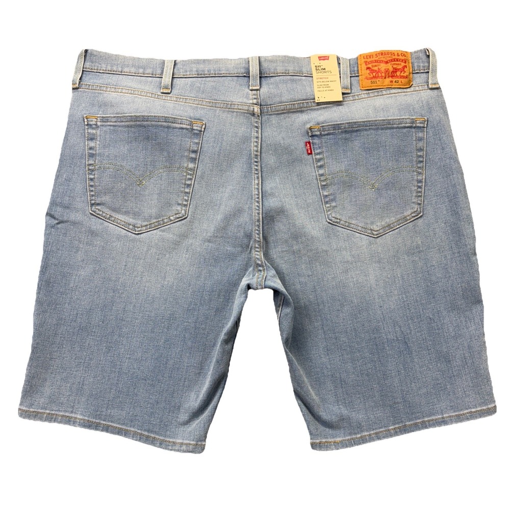NWT Levi's 511 Shorts Mens 42x10 Slim Fit Light Wash Stretch Biker Workwear Fade